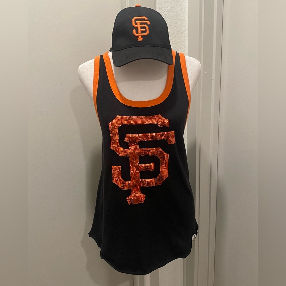 Victoria's Secret VS PINK San Francisco SF Giant Black & Orange Sequin Tank Top - Picture 13 of 15